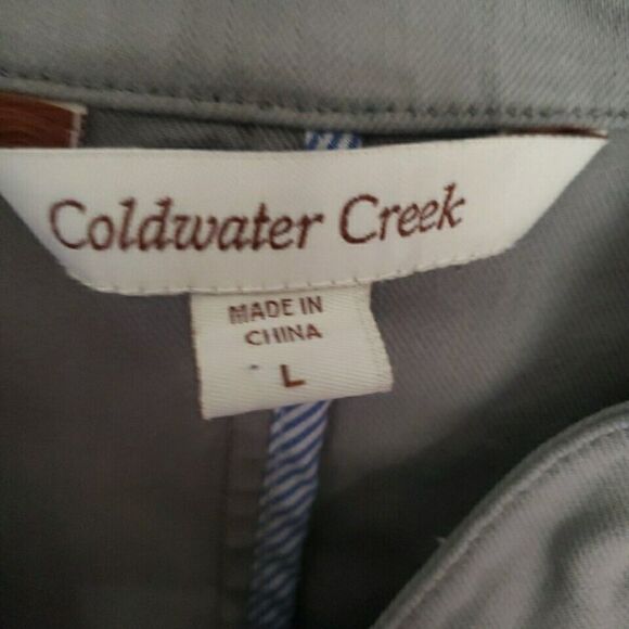 Coldwater Creek Women Trench Coat Size L Gray Buttons Pockets Cotton Lightweight - Picture 2 of 13